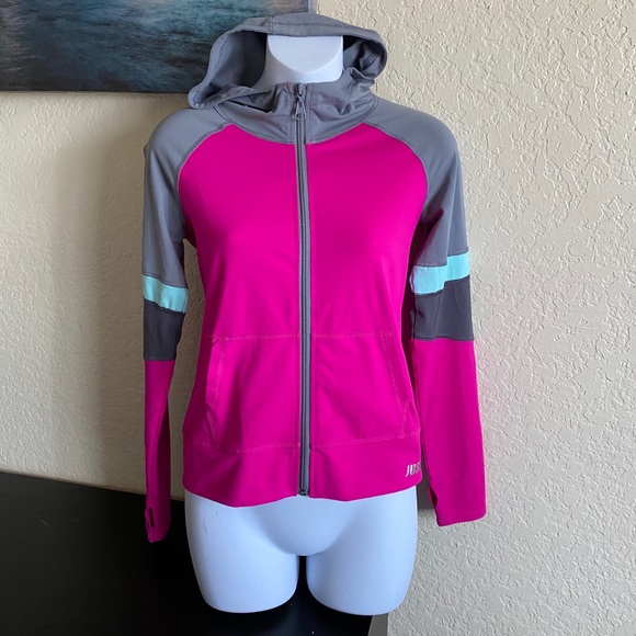Hoodie Jacket Front Zip Gray Pink Women's - Picture 9 of 16
